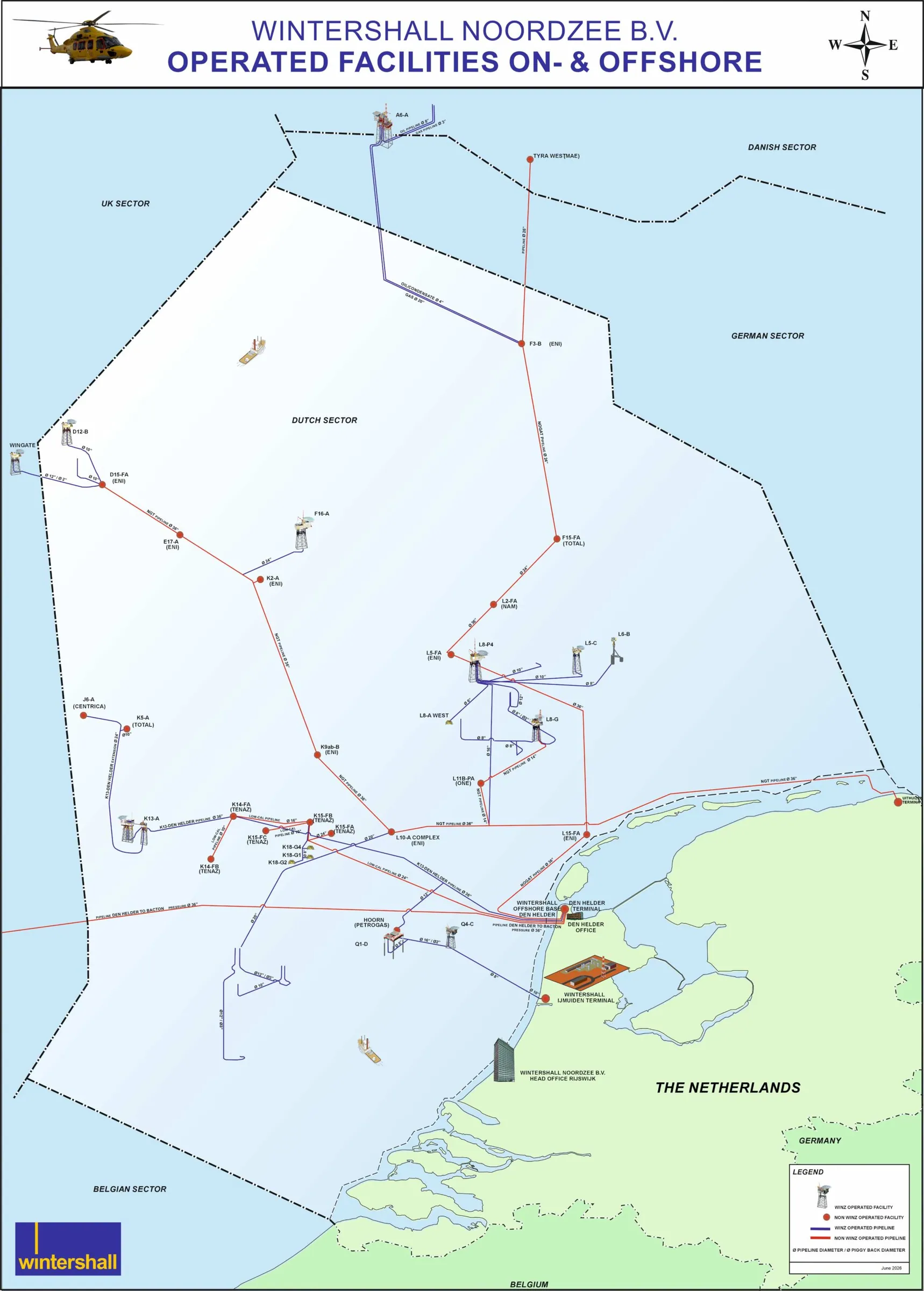 Wintershall Noordzee operated facilities in the Dutch North Sea, June 2026
